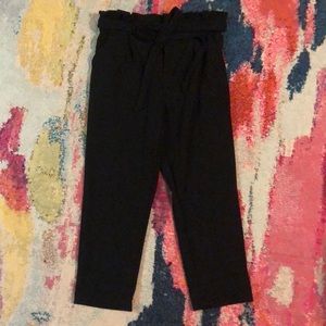 Paper bag stretchy black pants
